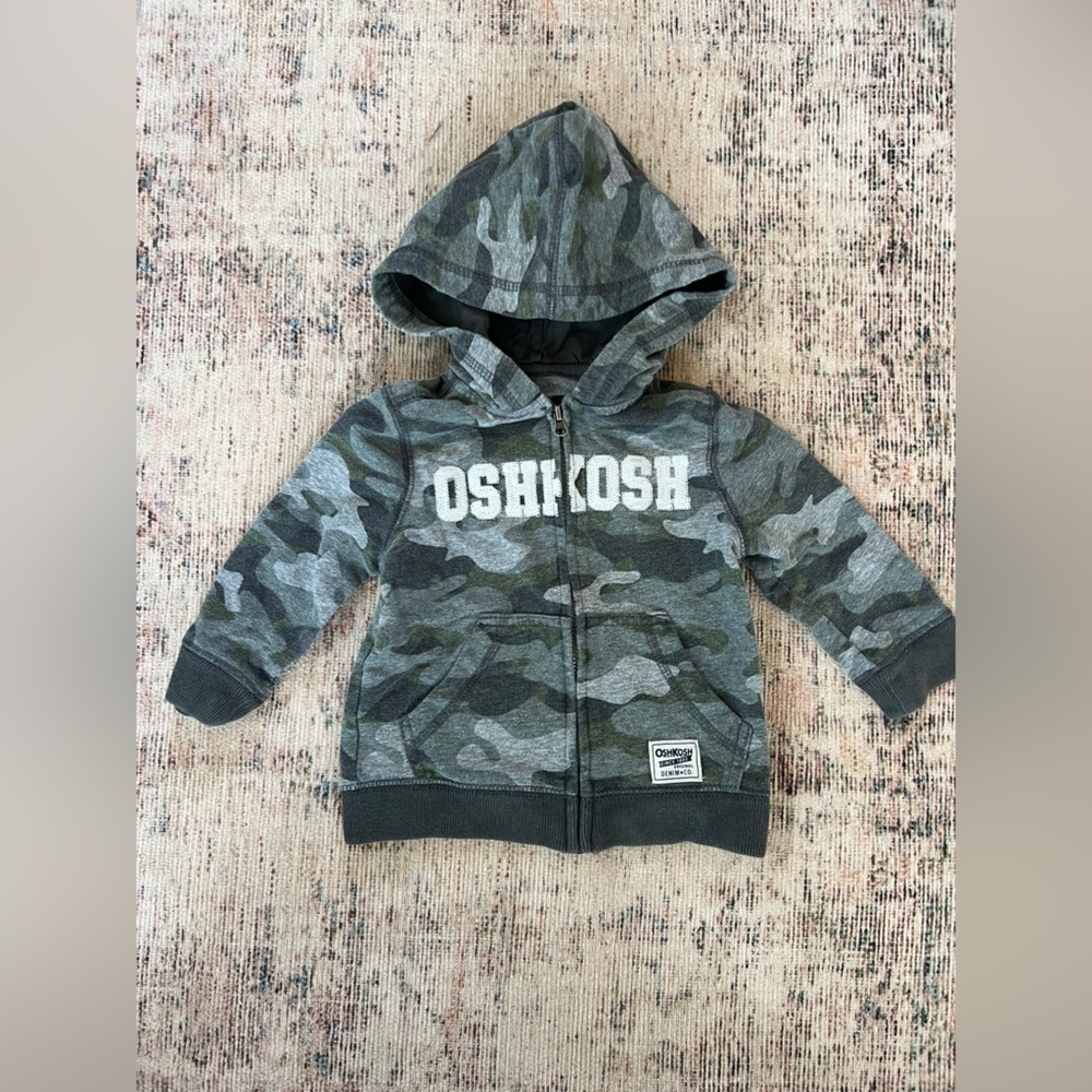OshKosh B'gosh Gray Camo Kids Hoodie Zip up 12-18 mo baby